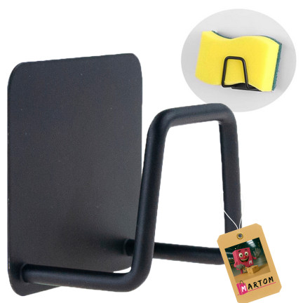 Organizer na gąbkę kuchenną, uchwyt ścienny do zlewu, wieszak, czarny, z taśmą klejącą