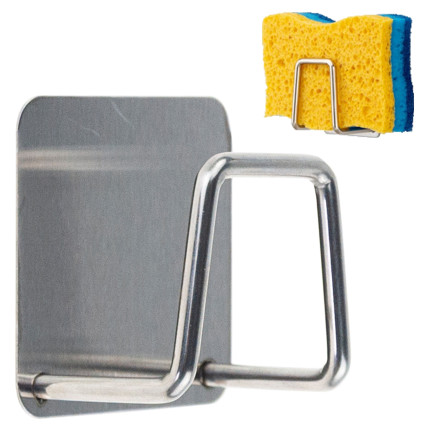 Organizer na gąbkę kuchenną, uchwyt ścienny do zlewu, wieszak, srebrny, z taśmą klejącą