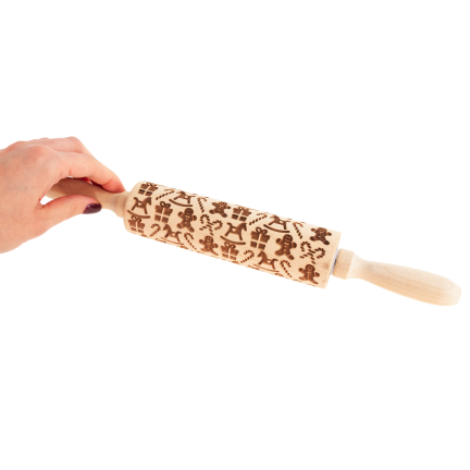 TG81336 WAŁEK DREWNIANY DO CIASTA OZDOBNE WYTŁOCZENIA ŚWIĄTECZNE 