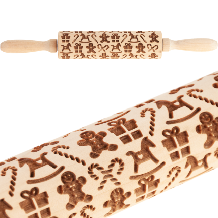 TG81336 WAŁEK DREWNIANY DO CIASTA OZDOBNE WYTŁOCZENIA ŚWIĄTECZNE 