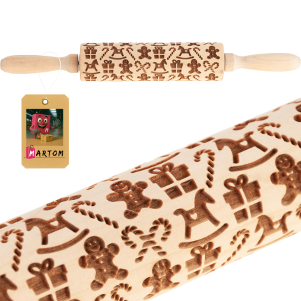 TG81336 WAŁEK DREWNIANY DO CIASTA OZDOBNE WYTŁOCZENIA ŚWIĄTECZNE 