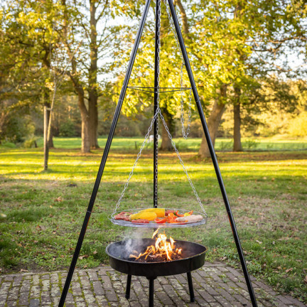 TG72009 TRÓJNÓG Z RUSZTEM GRILL OGRODOWY PALENISKO OGRODOWE GRILL WISZĄCY