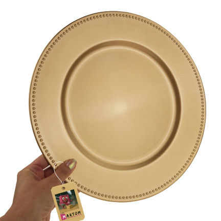 VEN8533 PODTALERZ TALERZ OKRĄGŁY ZŁOTY ZE ZDOBIENIEM 33CM PATERA