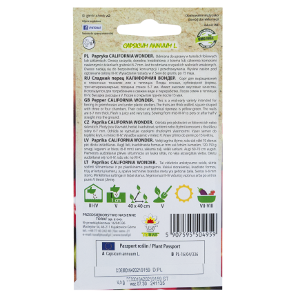 W1135 PAPRYKA NASIONA PAPRYKI CALIFORNIA WONDER CZERWONA SŁODKA SAŁATKOWA 0,5G