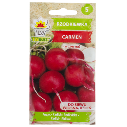 W1194 RZODKIEWKA NASIONA RZODKIEWKI CARMEN CZERWONA WCZESNA ŁAGODNA NIE PARCIEJE 10G