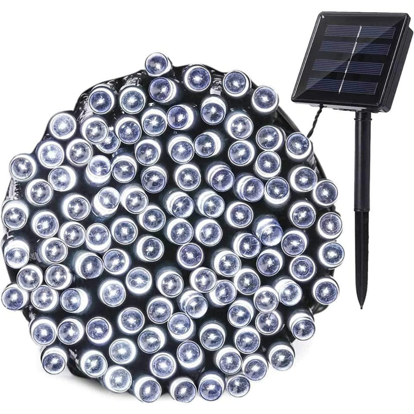 TG63192-1 LAMPKI CHOINKOWE SOLARNE 100 LED 10m GIRLANDA ZIMNE BIAŁE 8 FUNKCJI
