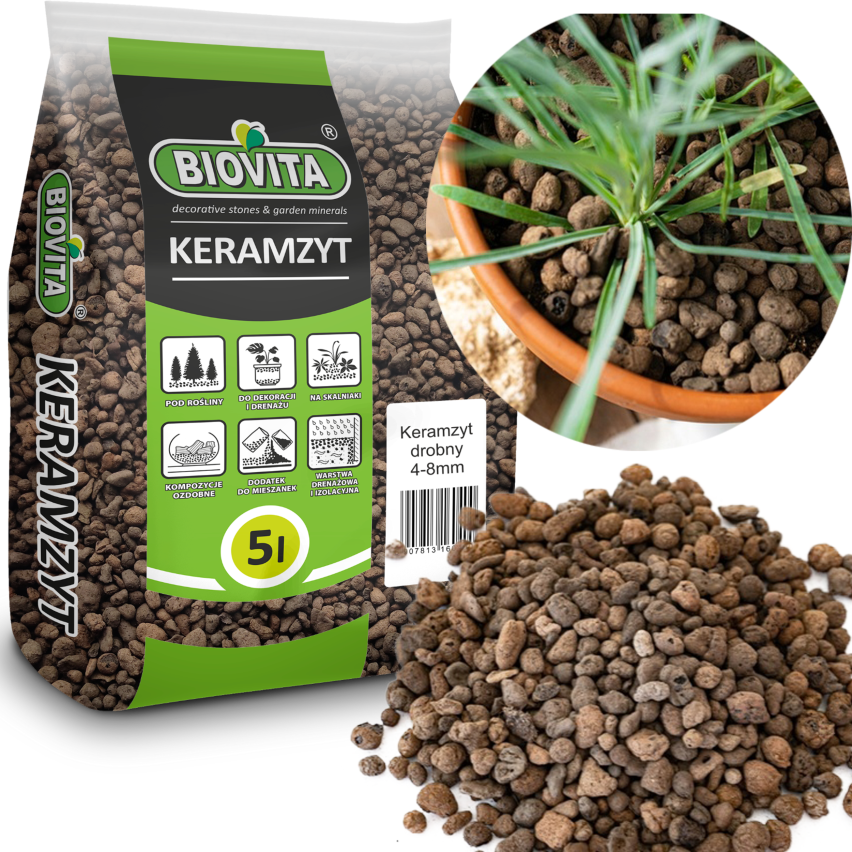 BIO13 KERAMZYT DROBNY 5L 4-8MM OGRODNICZY NATURALNY DRENAŻ DONICZKI