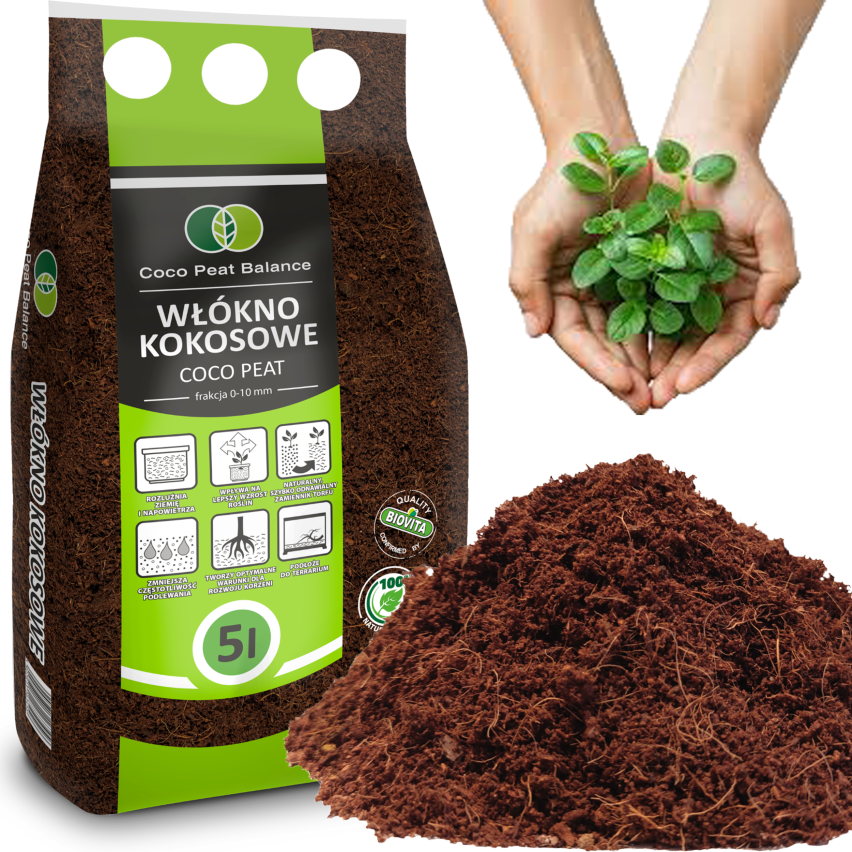 BIO16 BIOVITA COCO PEAT WŁÓKNO KOKOSOWE PODŁOŻE ROZLUŹNIONE 0-10MM 5L