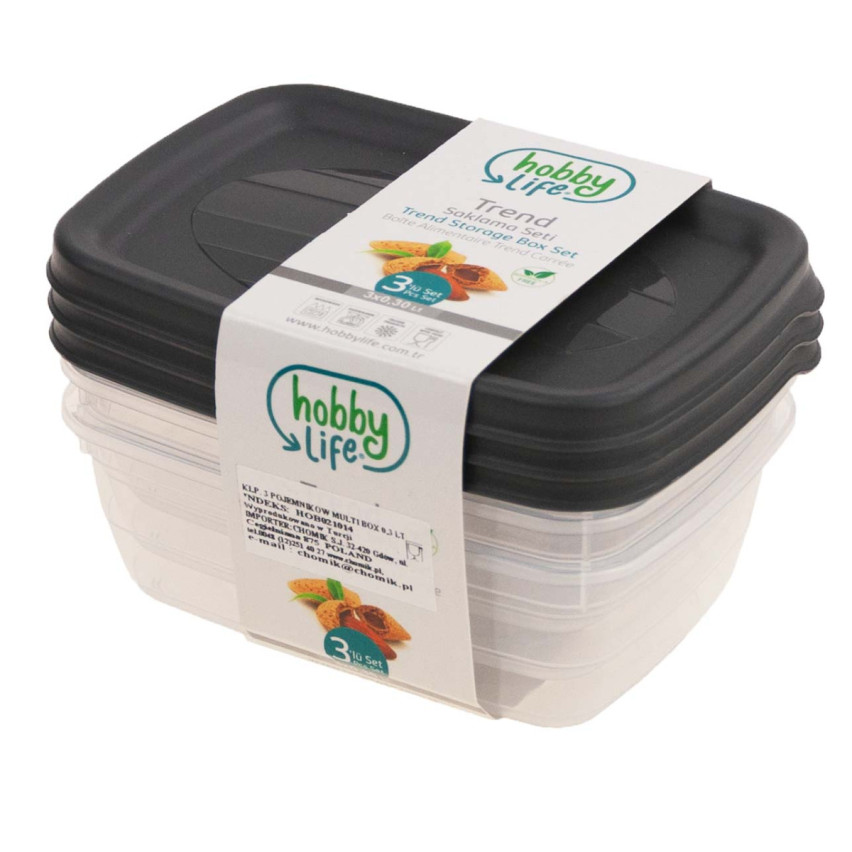 HOB021014 POJEMNIK PROSTOKĄTNY ŻYWNOŚĆ 0,3L LUNCH BOX 3szt