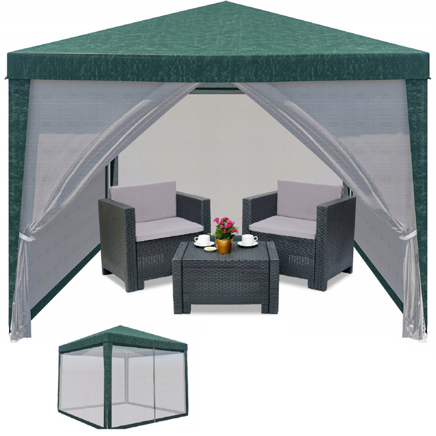 TG77594-1 NAMIOT OGRODOWY PAWILON HANDLOWY 3X3M Z MOSKITIERĄ ALTANA DO OGRODU NA TARAS