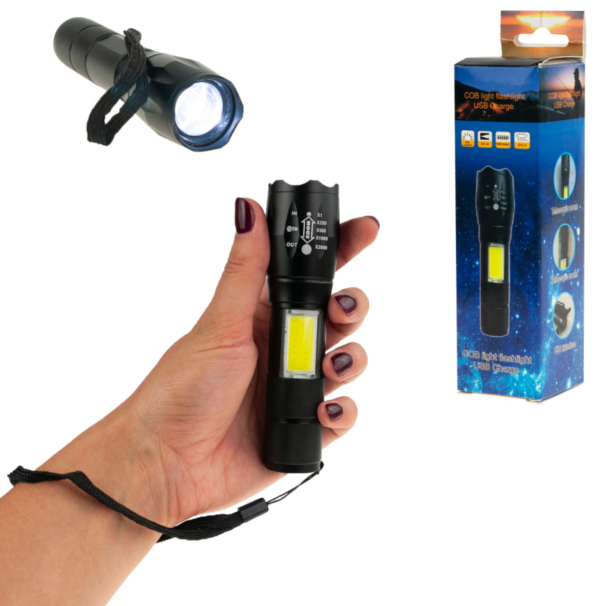 XA047 LATARKA TAKTYCZNA KIESZONKOWA LED ZOOM USB COBE