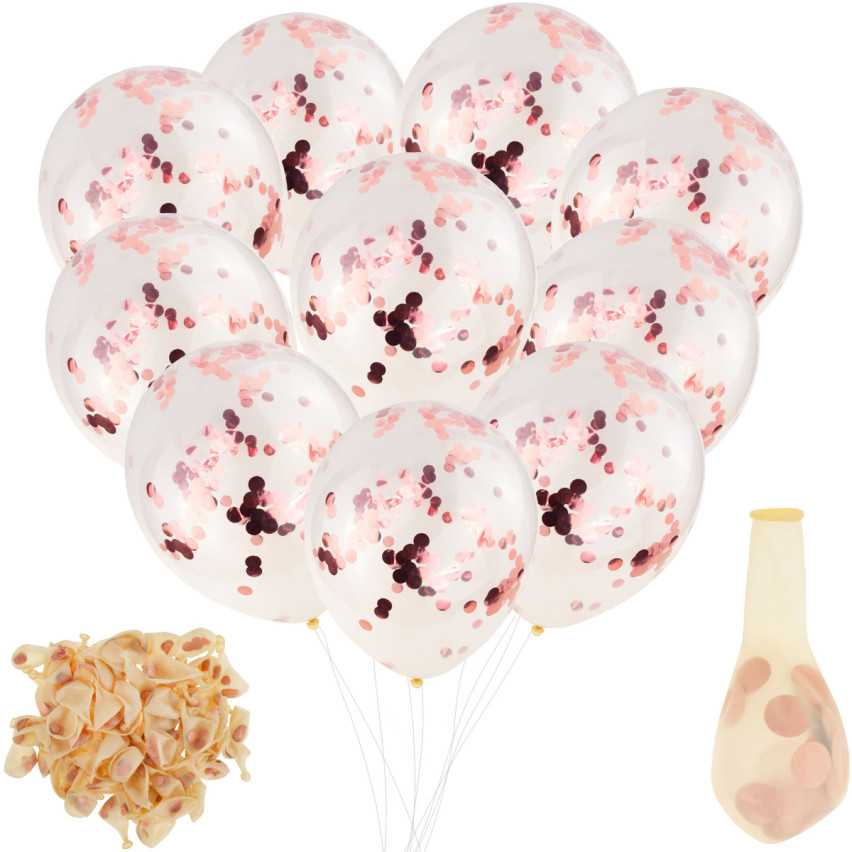 TG66226-2 BALONY Z KONFETTI 100 PRZEZROCZYSTE CONFETTI ROSE RÓŻOWE URODZINY ŚLUB