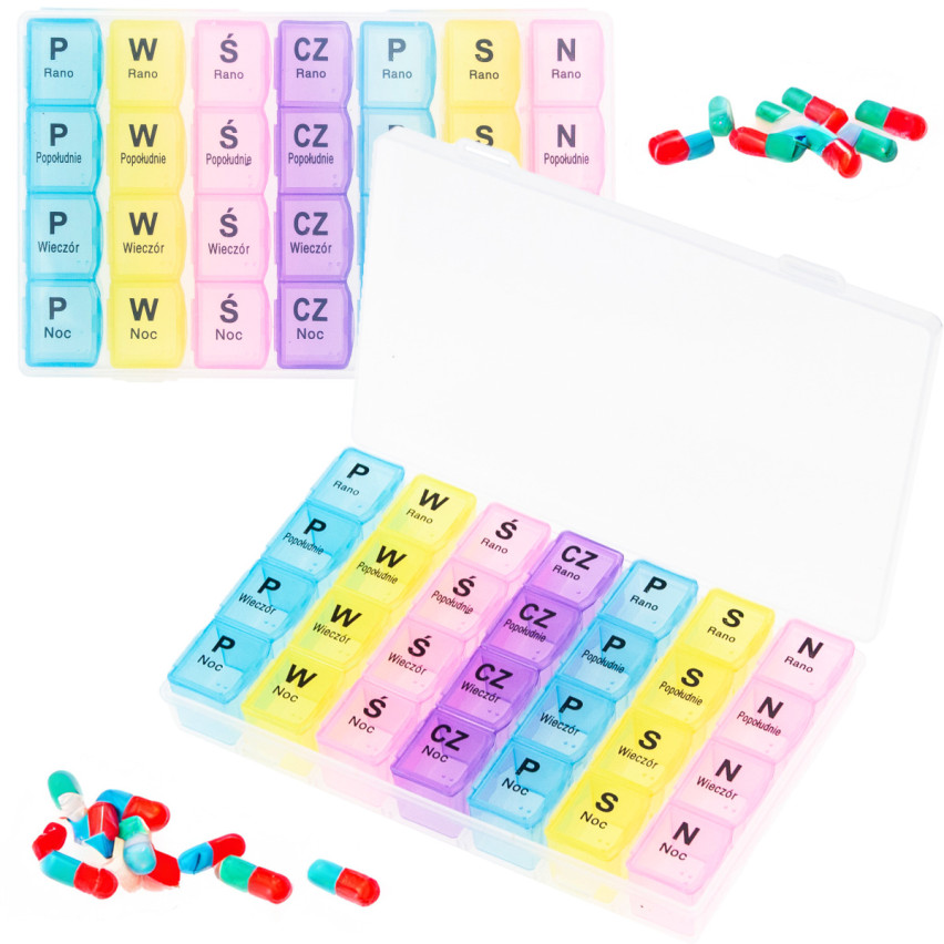 TG71403 POJEMNIK KASETKA NA LEKI TABLETKI PUDEŁKO ORGANIZER 7 DNI TYDZIEŃ 4 PORY DNIA