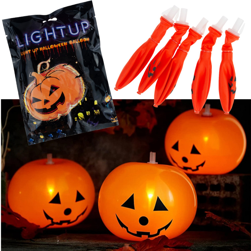 TG74159 BALONY HALLOWEEN LED 5SZT DYNIE ŚWIECĄCE DEKORACJE POMARAŃCZOWE