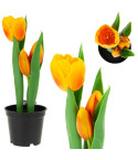 CV10553-4 TULIPAN TULIPANY GUMOWANE KWIATY JAK ŻYWE PREMIUM W DONICZCE POMARAŃCZOWE