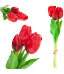 CV17690-7 BUKIET TULIPANÓW GUMOWANYCH SILIKONOWYCH 3SZT LUX CZERWONE TULIPANY jak ŻYWE