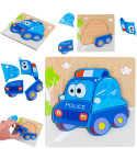 TG50030 KLOCKI DREWNIANE UKŁADANKA EDUKACYJNA PUZZLE FIGURY MONTESSORI POLICJA AUTO