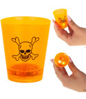 Kieliszek na napoje, plastikowy, pomarańczowy, świecący led, z czaszką, z dynią, Halloween